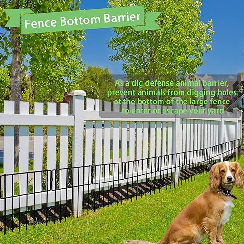 Miniatura 5 de Paquete de 10 barreras de animales, valla decorativa sin excavación, 17 pulgadas de alto x 10 pies de largo, borde de metal inoxidable para perros