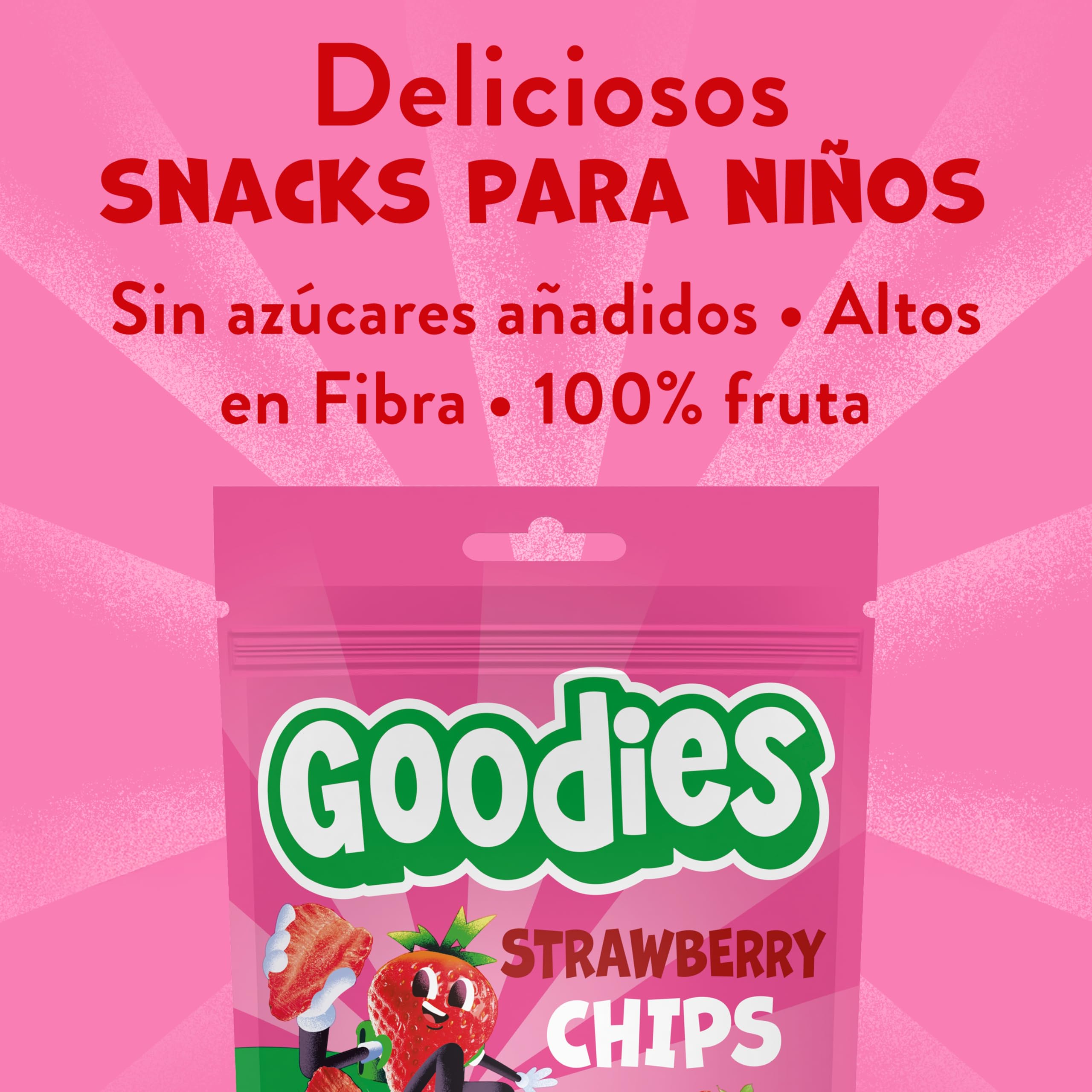Goodies, Snack para Niños, Chips de Fresa, 100% fresas, sin azúcares añadidos, fuente natural de fibra, Pack de 12x12gr