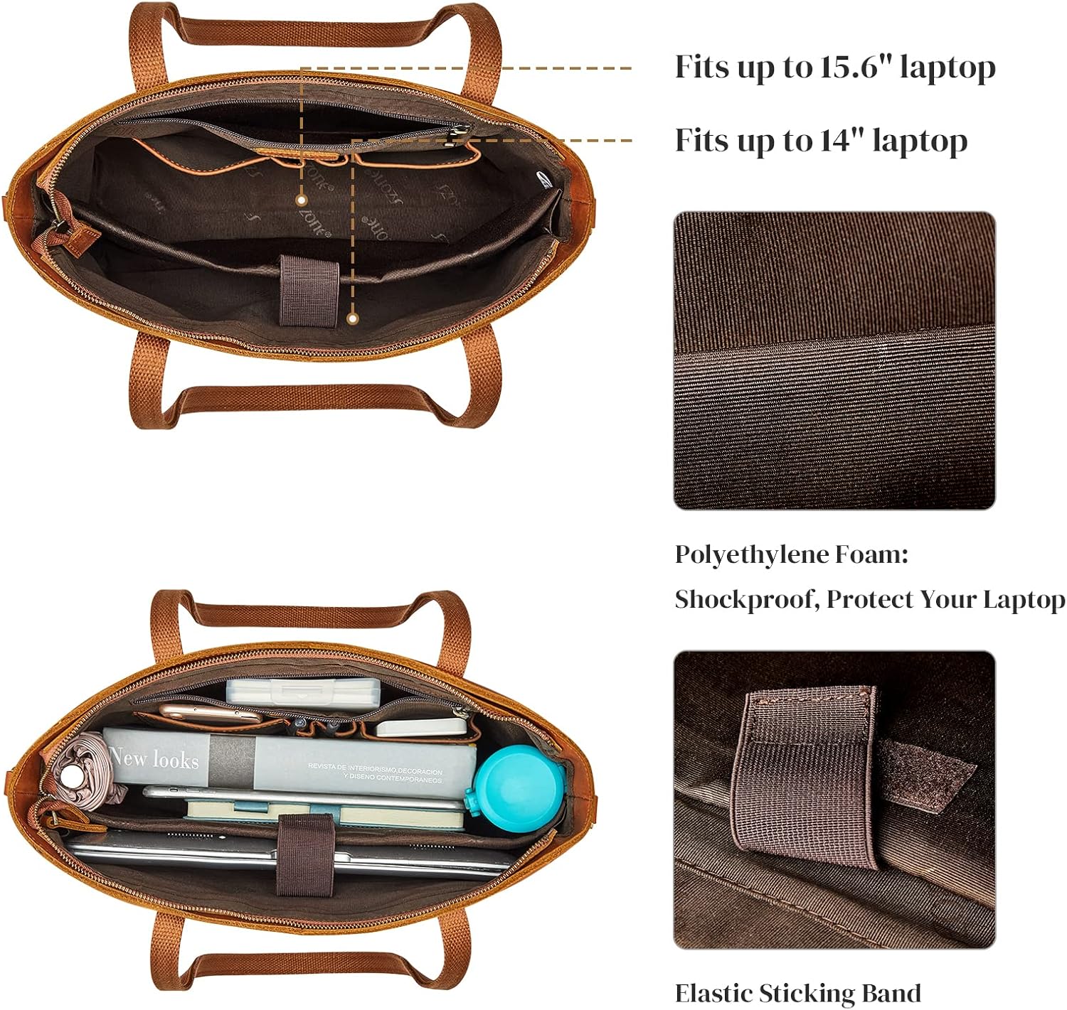 S-ZONE Women Genuine Leather Tote Bag Large Shoulder Purse Vintage Crossbody Work Handbag - Image 3