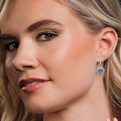 Miniatura 4 de Gem Stone King Aretes colgantes ovalados de plata de ley 925 de 0.354 x 0.276 in con piedra natal Aretes colgantes ovalados para mujer
