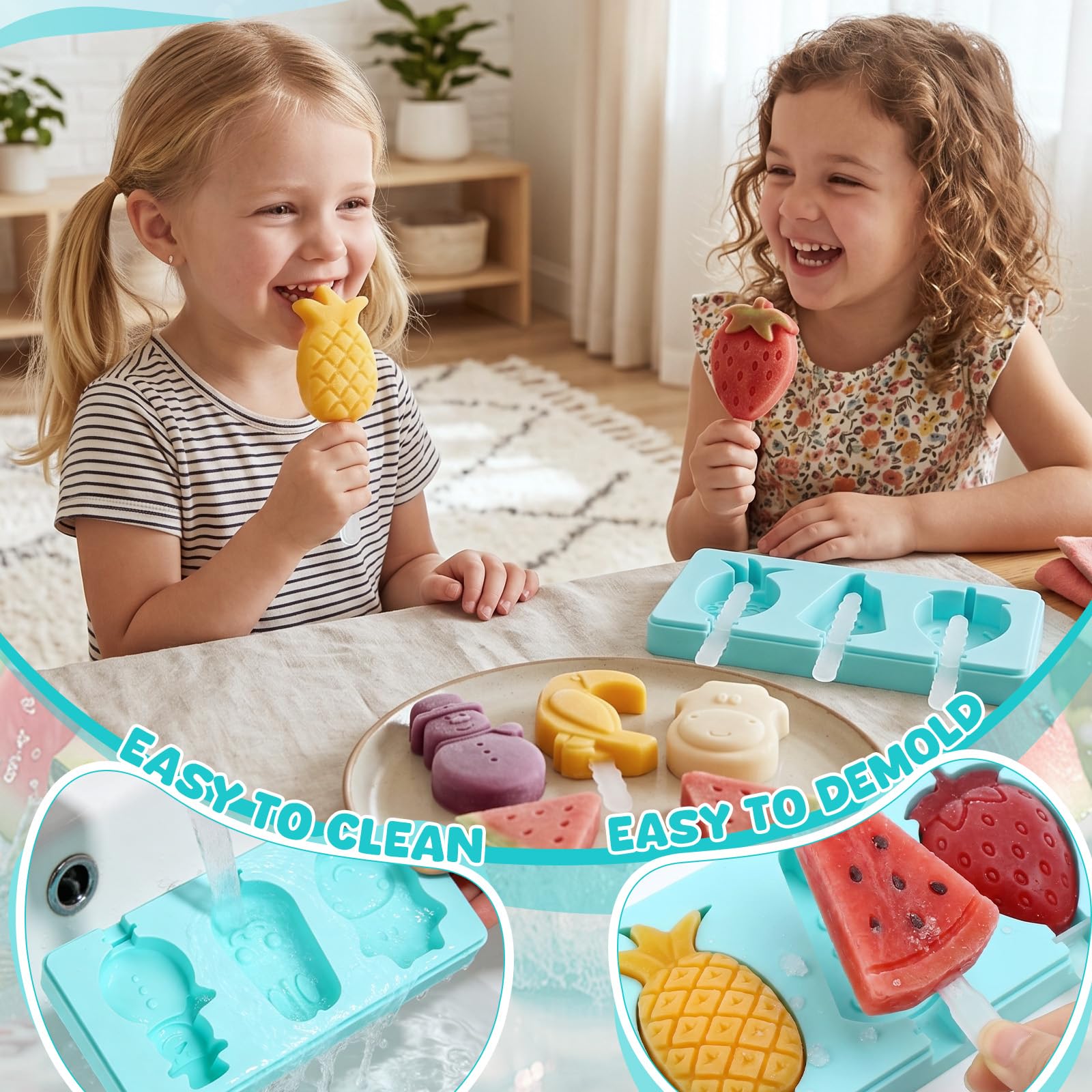 Eisformen Eis am Stiel 3 Stück Eisformen Silikon mit Stiel Eis am Stiel Formen Eis Formen für Stieleis Eisförmchen Stieleisformen Popsicle Molds Küche, Haushalt & Wohnen