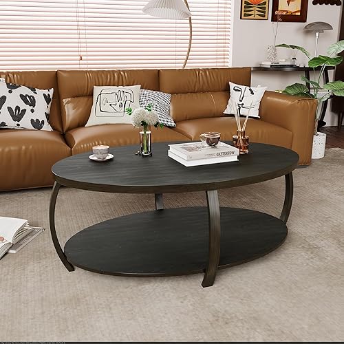 Miniatura 10 de Mesa auxiliar de tambor para sala de estar, mesa auxiliar redonda de mediados de siglo con almacenamiento, mesa auxiliar circular de 2 niveles, mesa