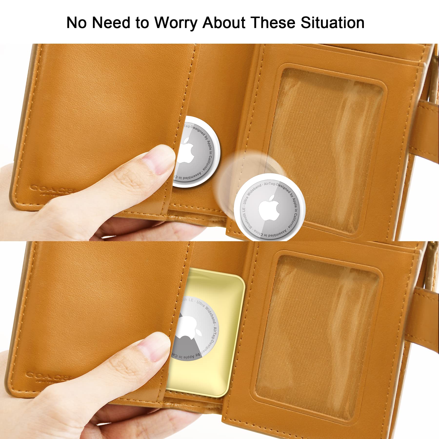 SANKALA Airtag Wallet Holder, [ 2 Pack] Slim Thin Airtag Wallet Card, Credit Card Size Wallet Case Holder for AirTag for Purse, Handbag, Backpack Wallet, Clutch, Wristlet, Gold