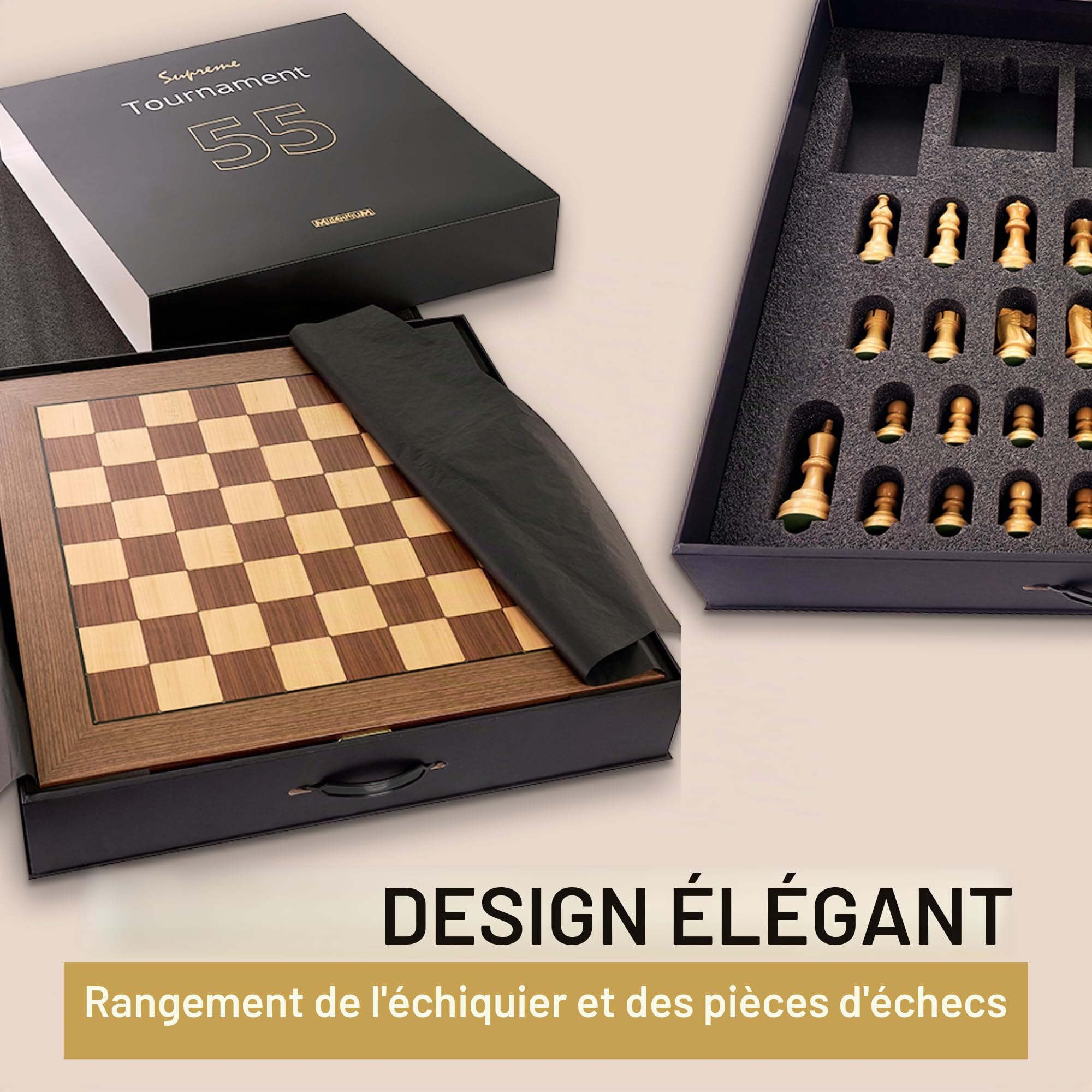 MILLENNIUM Supreme Tournament E-Board M851 échiquier électronique de Tournoi avec pièces en Bois de Haute qualité, Module ChessLink Inclus pour Jouer en Ligne Contre des Joueurs du Monde Entier