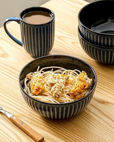 Vista 11 de HASENSE Ensaladeras grandes de 2, cuencos de porcelana de 60 onzas para servir de 8 pulgadas para comedor de cocina, elegantes platos de cerámica