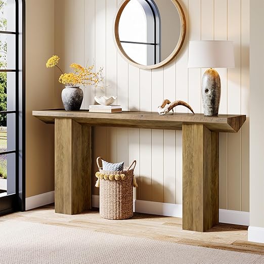 Tribesigns 63-Inch Long Console Table for Entryway, Farmhouse Wood Sofa Table Behind Couch for Living Room, Hallway, Entrance, Foyer (Rustic Brown)
