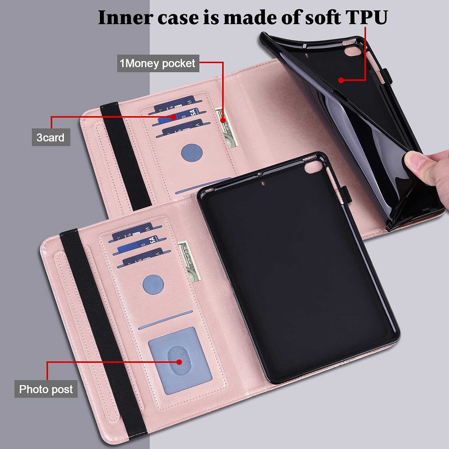 Case for iPad (A16) 11th Generation 11 Inch (2025), iPad 10th Generation 10.9 Inch (2022), Embossed PU Leather Stand case with Auto Wake/Sleep, Pen Holder & Card Slots-Rose Gold