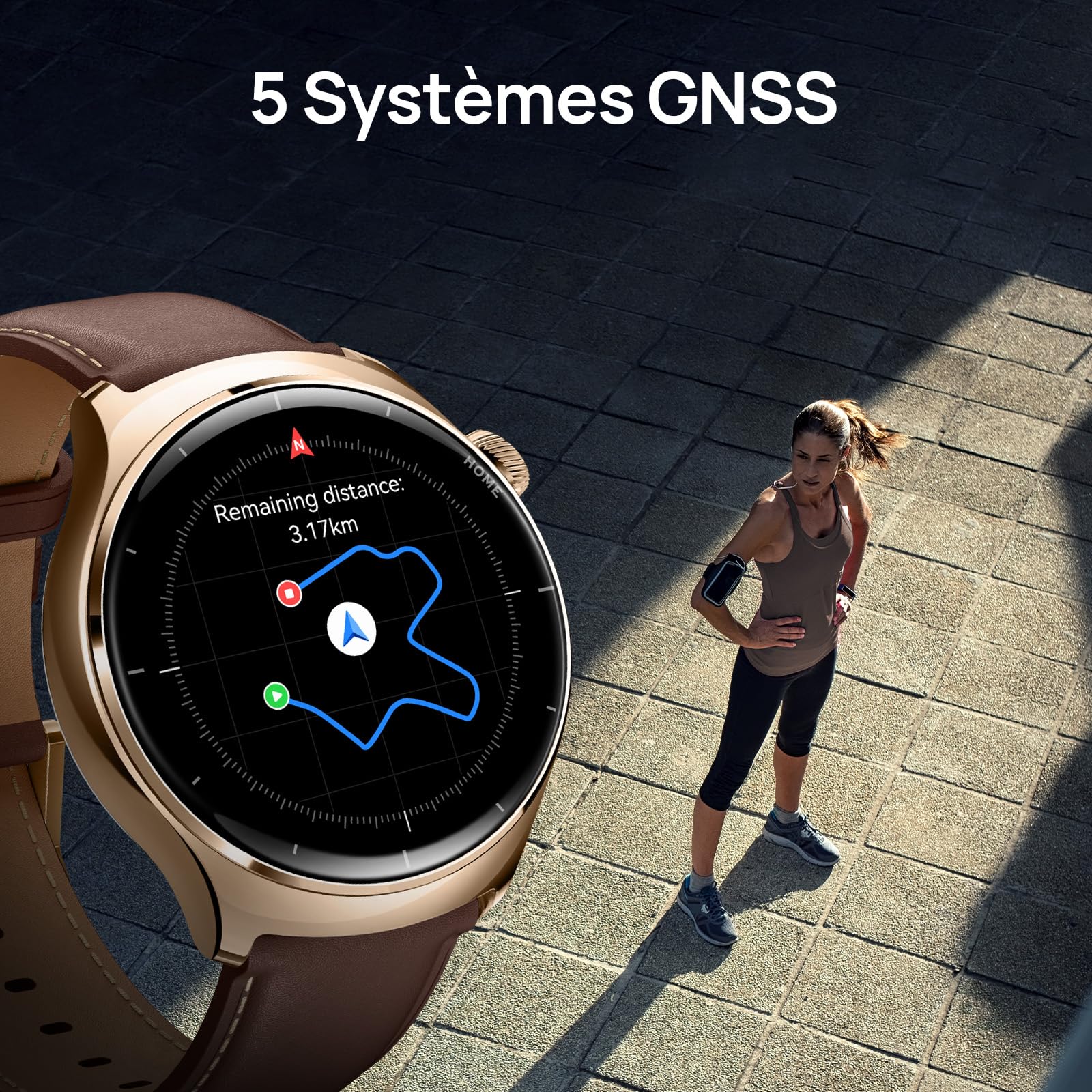 Mibro Lite3 Pro Montre Connectée Femme 45mm, Appels Bluetooth, 5ATM, GPS | Autonomie 15J, avec Suivi Cardio Féquencemètre/Sommeil/SpO2, Bracelet Cuir Élégant, pour iPhone Android Samsung(Or Rose)