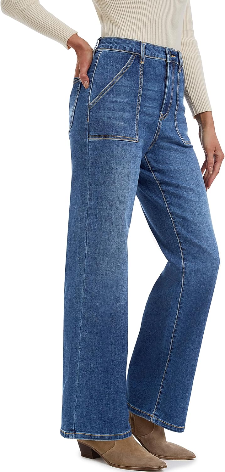 YUCOLEN Straight Leg Jeans for Women High Waisted Jeans Loose Wide Leg Stretchy Denim Pants with Pockets Fashion - Image 5