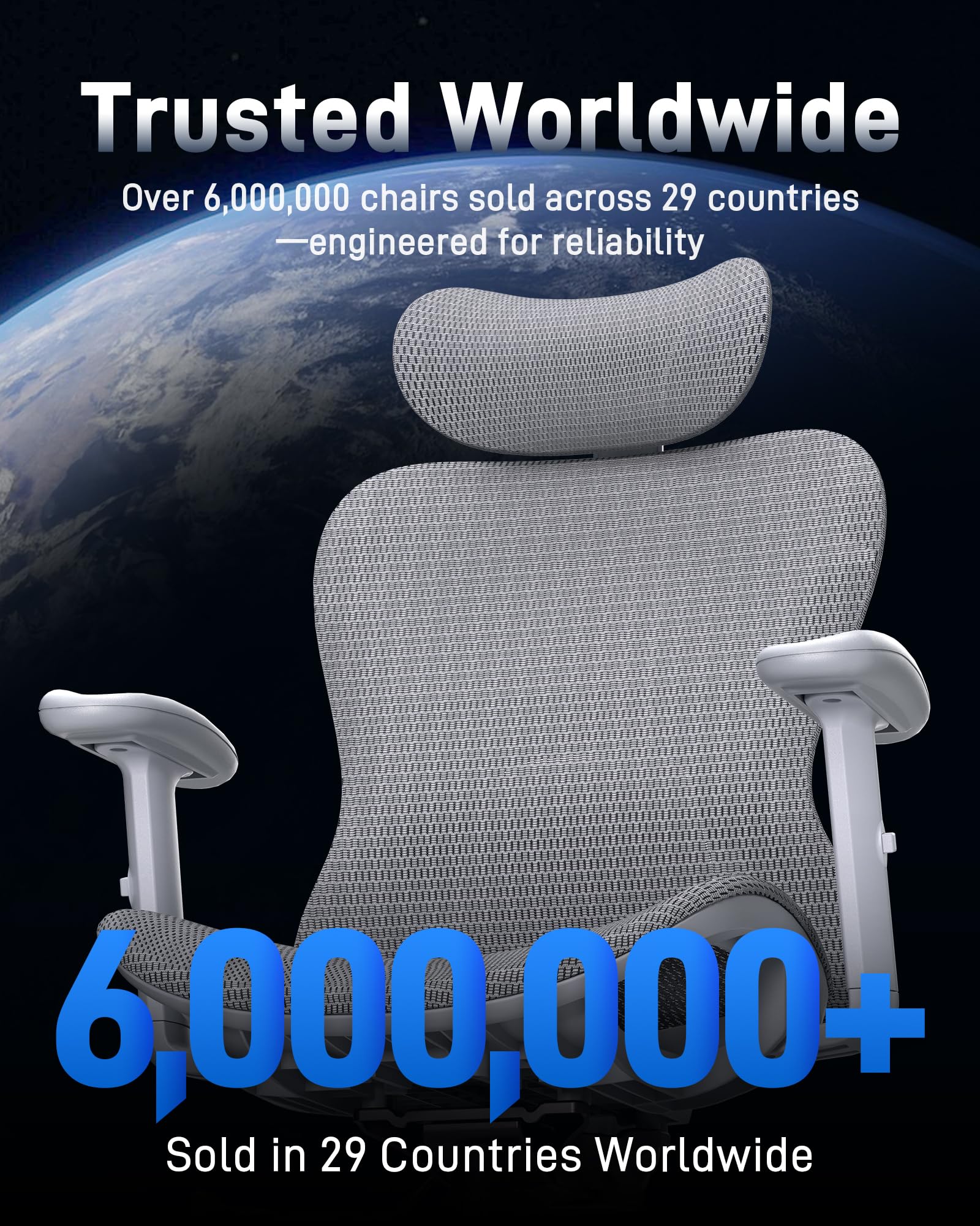 Ergonomic Office Desk Chair, Comfortable Computer Gaming Chair, Breathable Mesh Back & Seat, Adjustable Armrest & Headrest, Lumbar Support, Butterfly Design for Home Office (Gray)