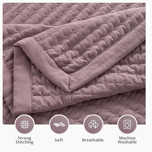 Miniatura 4 de KASENTEX Juego de colcha de microfibra alternativa de plumón blanco, lavable a máquina, 2 fundas, morado malva, color morado crepúsculo, tamaño King