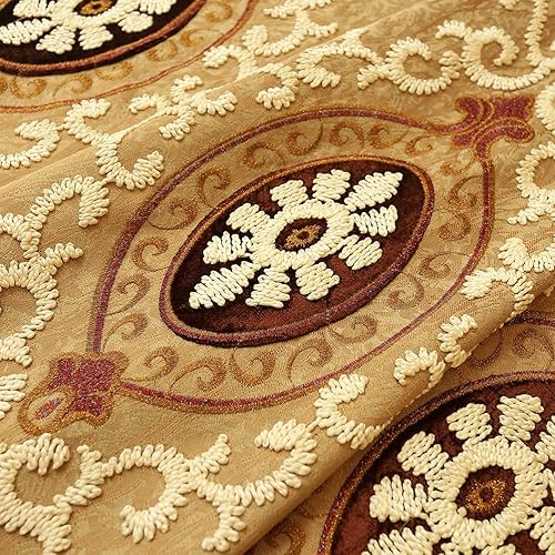 Miniatura 4 de ELKCA Cortinas bordadas de jacquard para dormitorio, cortinas amarillas de lujo, para sala de estar, con ojales, 2 paneles (amarillo, 52.0 in de