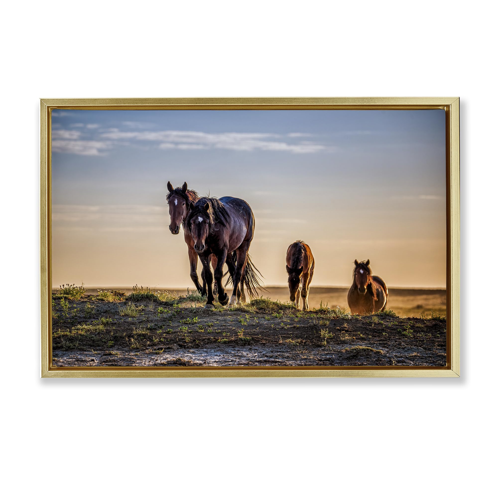 Stupell Industries Metallic Gold (Matte) 'Horses Coming Home'| Floating Frame Canvas Art