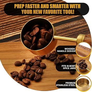 Gold Measuring Cups and Spoons Set, 8 Piece Premium Stainless Steel Measuring Cups with Wood Handles for Baking Supplies in the Kitchen (Gold)