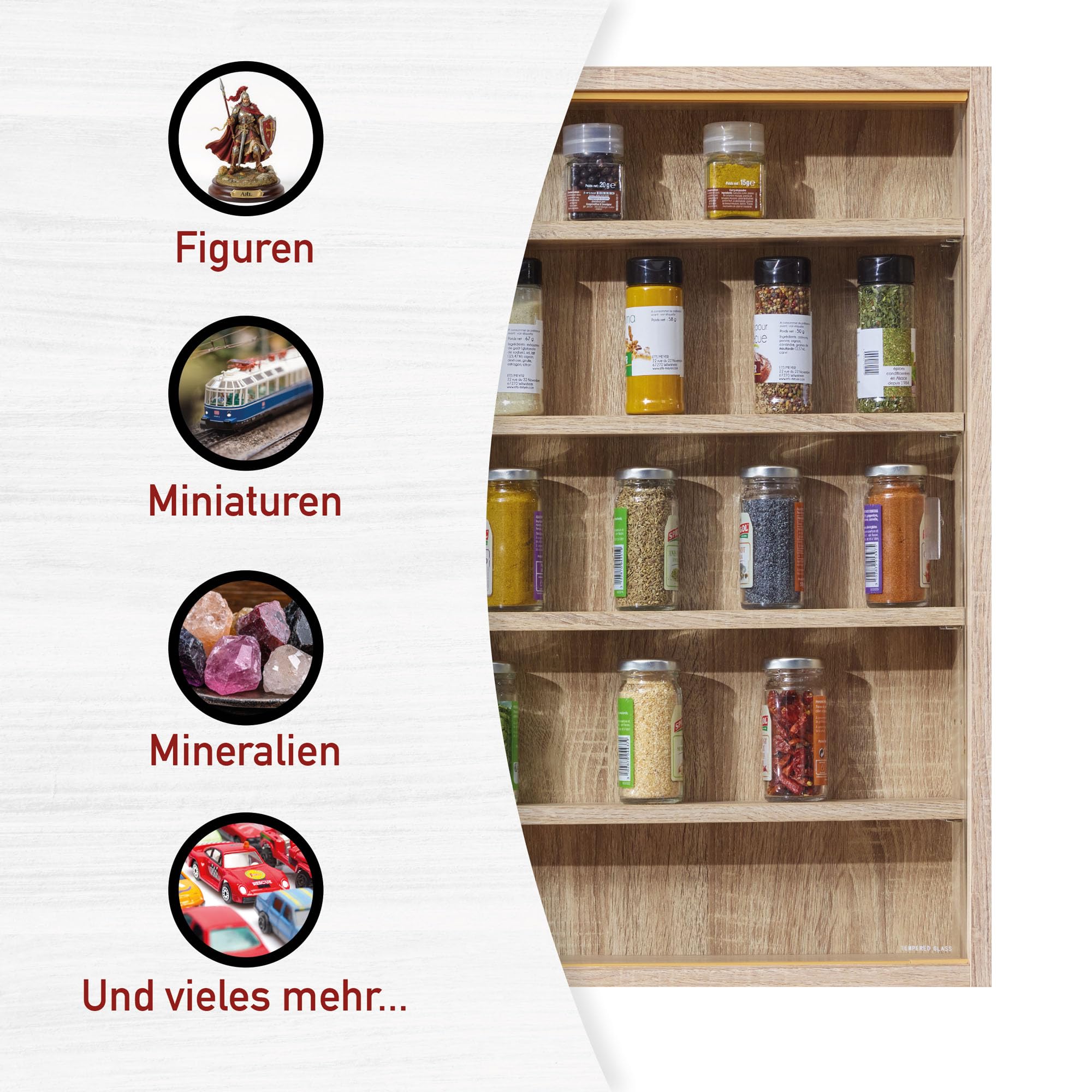 Inter Link - Sammlervitrine - Hängevitrine - Wandregal - Glasvitrine - Wandvitrine - Hängeregal - Schaukasten - MDF - Eiche Artisan Nachbildung (80x60x9.5 cm) Artisario – Bild 3
