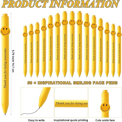 Vista 42 de Fuutreo 50 unidades de regalos de agradecimiento a los empleados, bolígrafos inspiradores, citas motivacionales, bolígrafos con cara sonriente