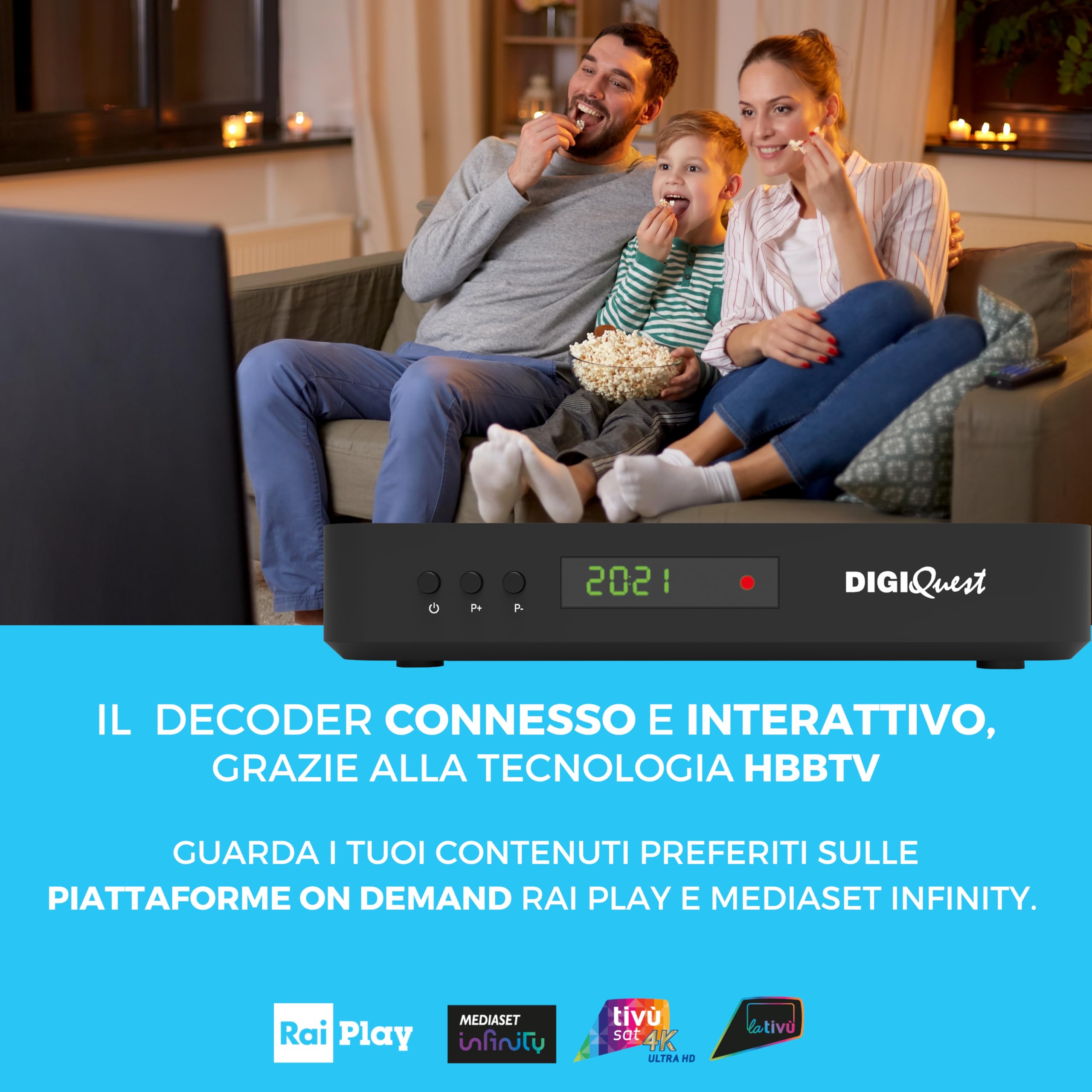 DIGIQUEST Decoder tivùsat Combo 4K Q99 | Satélite + Terrestre | HbbTV Interactivo | HEVC Main 10 | Grabación activable | Mando 2 en 1 | Smartcard incluida | Preparado para Sistema Merlin