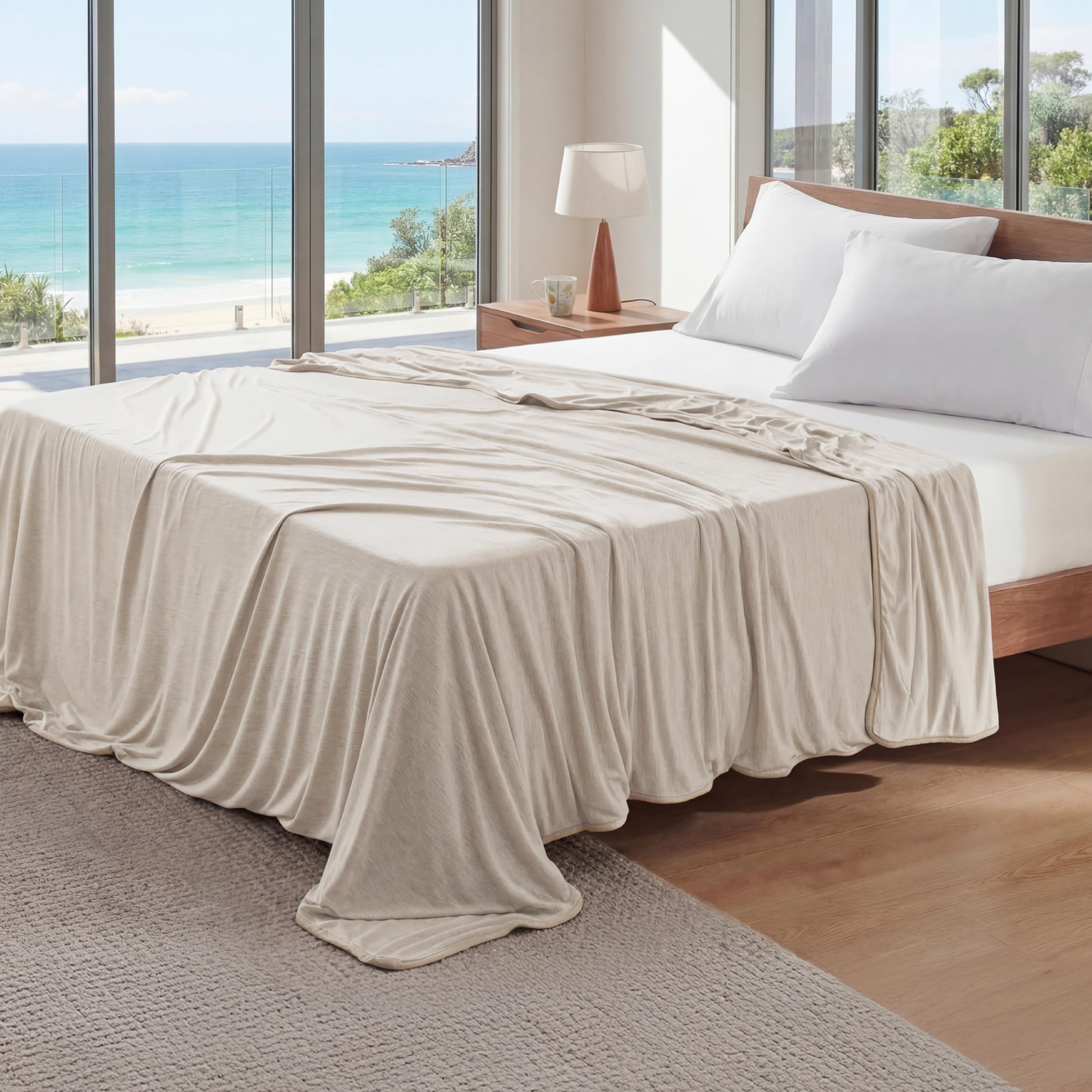 Bedsure Manta Refrescante para Personas – Manta de Verano con Fibras ARC-Chill Q-MAX >0.4, Ligera y Transpirable, Manta Sofá Verano para Personas Calurosas y Sudoración Nocturna, 150x200 cm, Beige