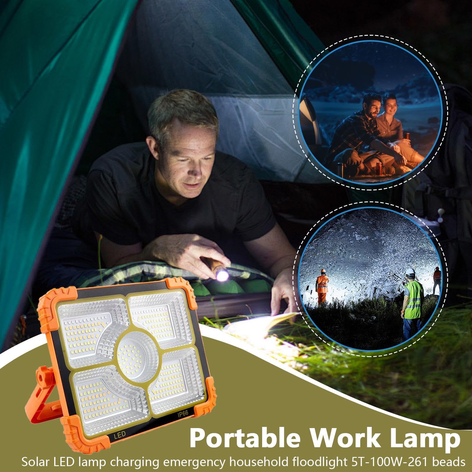 Luce Da Lavoro LED Ricaricabile Faretto Esterno Impermeabile, Lampada Terra | Lampada Da Lavoro Solare Luminosità Regolabile Impermeabile Per Cantiere Riparazione Auto Campeggio Soccorso