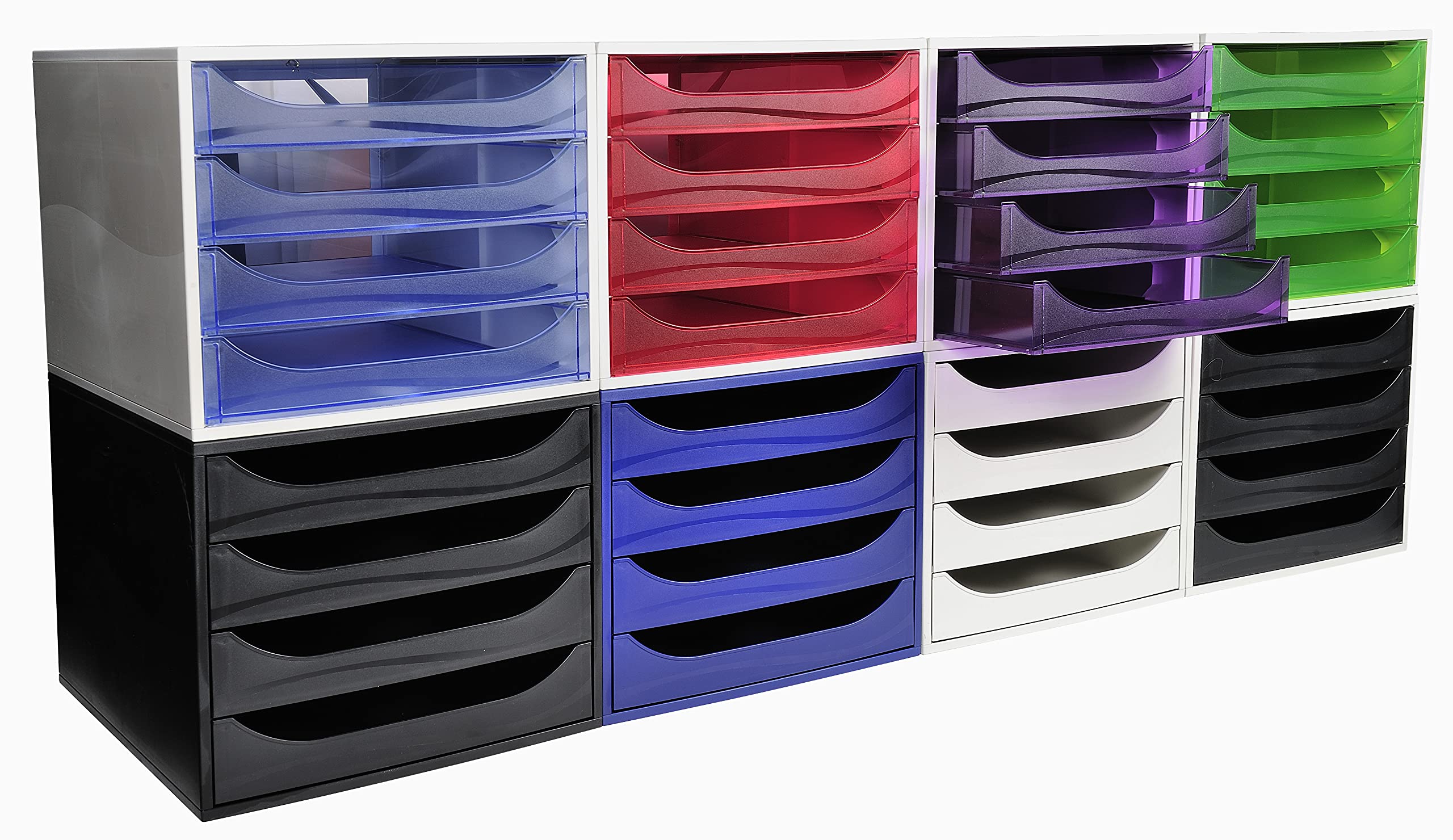 Exacompta - Ref 228014D - Juego de cajones EcoBox - 248 x 284 x 234 mm, 4 cajones, apto para documentos A4+, apilable, función de parada de seguridad - EcoBlack