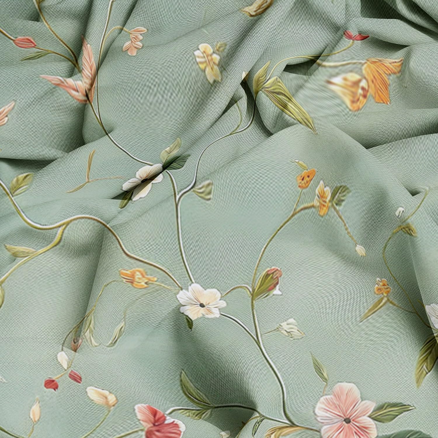 Vorhänge Gardinen Verdunkelung Blickdicht mit Ösen für Schlafzimmer H215 x B110 cm (2er Pack) Popular Elegante Und Zarte Blüten Bedruckte Vorhänge Vorhang für Wohnzimmer Schlafzimmer Dekor Hellgrün