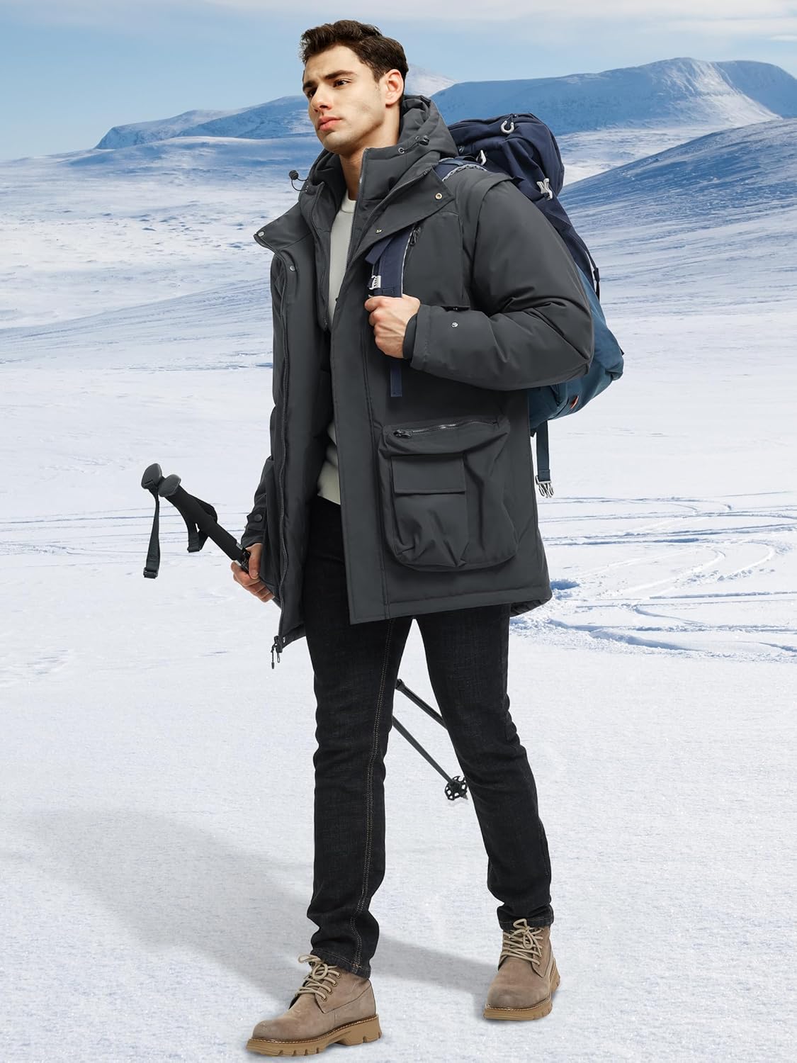 Men's Winter Coats Warm Water Resistant Puffy Hooded Windbreaker Insulated Parka Jackets with Removable Hood - Image 3