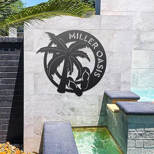 Miniatura 6 de RealSteel - Monograma de oasis tropical - Arte de pared personalizado para propiedades frente a la playa o alquileres vacacionales - Ideal para