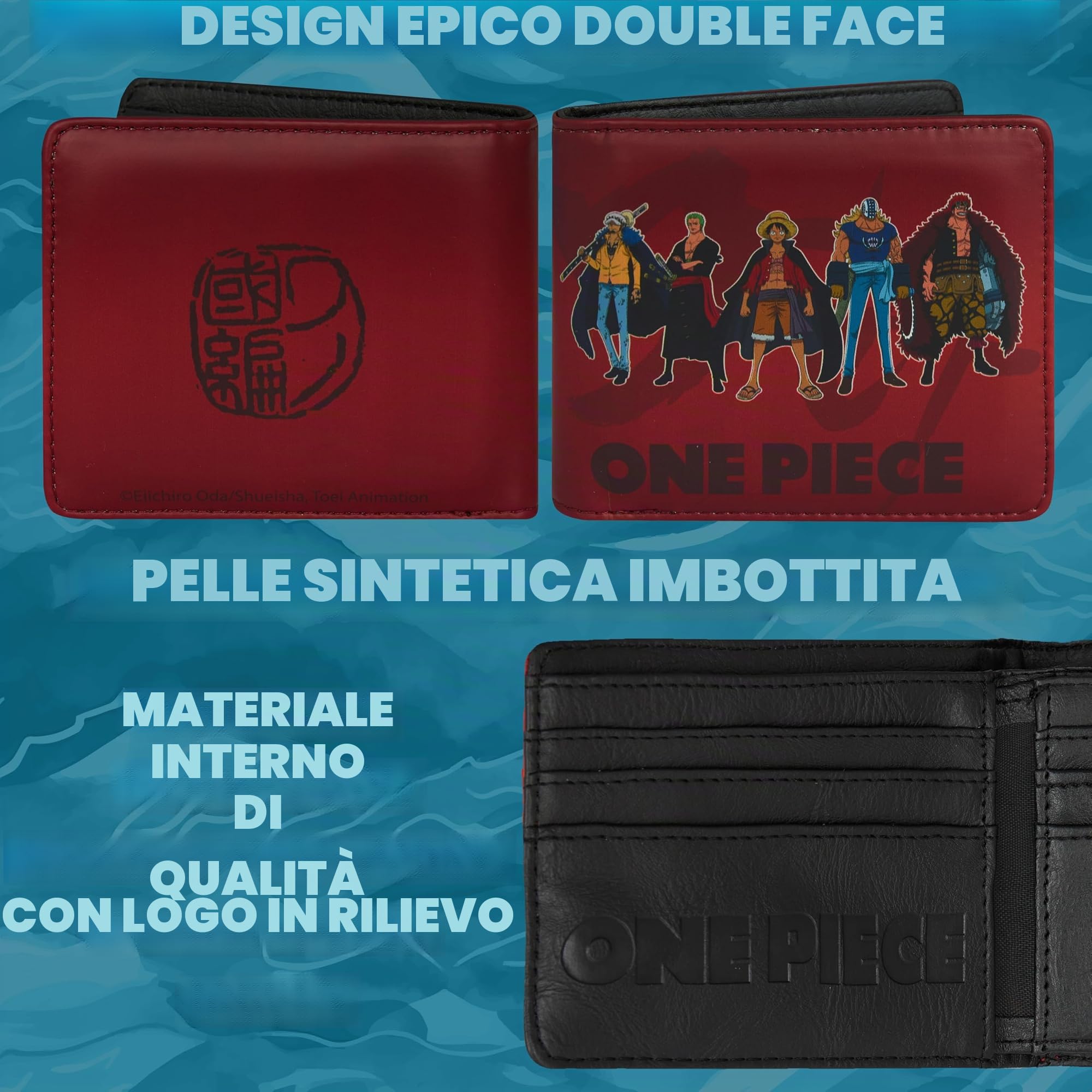 One Piece Portafoglio Ragazzo Uomo Bambini, Porta Carte e Porta Soldi Similpelle, Sottile Portafogli Anime, Accessori Viaggio (Borgogna)