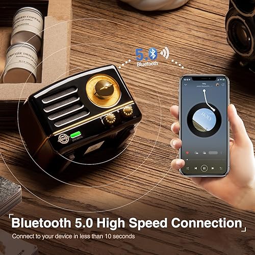 Miniatura 5 de Muzen - Altavoz Bluetooth OTR, portátil, inalámbrico, vintage, con sonido nítido, altavoces Bluetooth con radio FM, para el hogar, oficina y