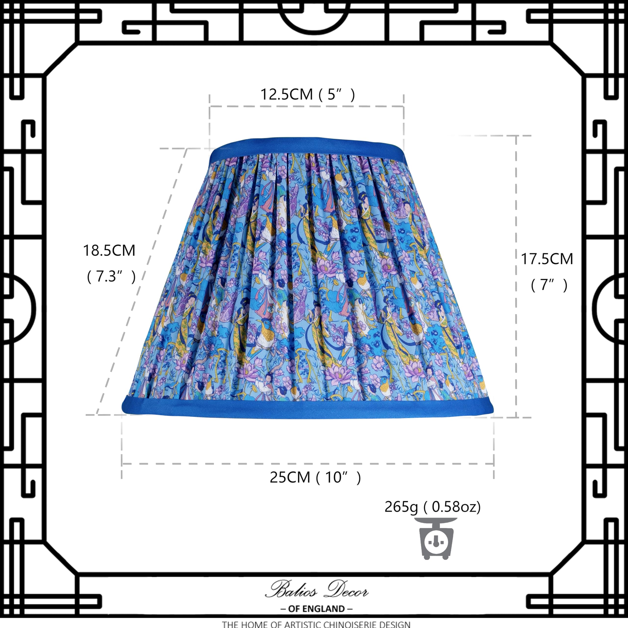 Balios Lamp Shade Chinoiserie, 10� Base, Handmade Decorative Pleated Empire Lampshade, Tapered Light Shade for Bedroom Living Room Desk Table Lamps E27 E26 E14 (Garden of Glamour Deep Sky Blue)