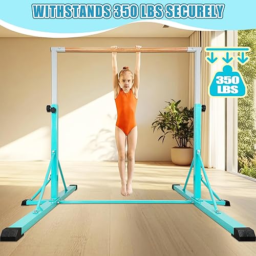 Miniatura 5 de Gymnastics Bar for Kids Ages 3-15, 35" to 60" Adjustable Height, 4FT Wide Base - Professional Kip Bar with 360 Stability & Fiberglass Crossbar, Easy