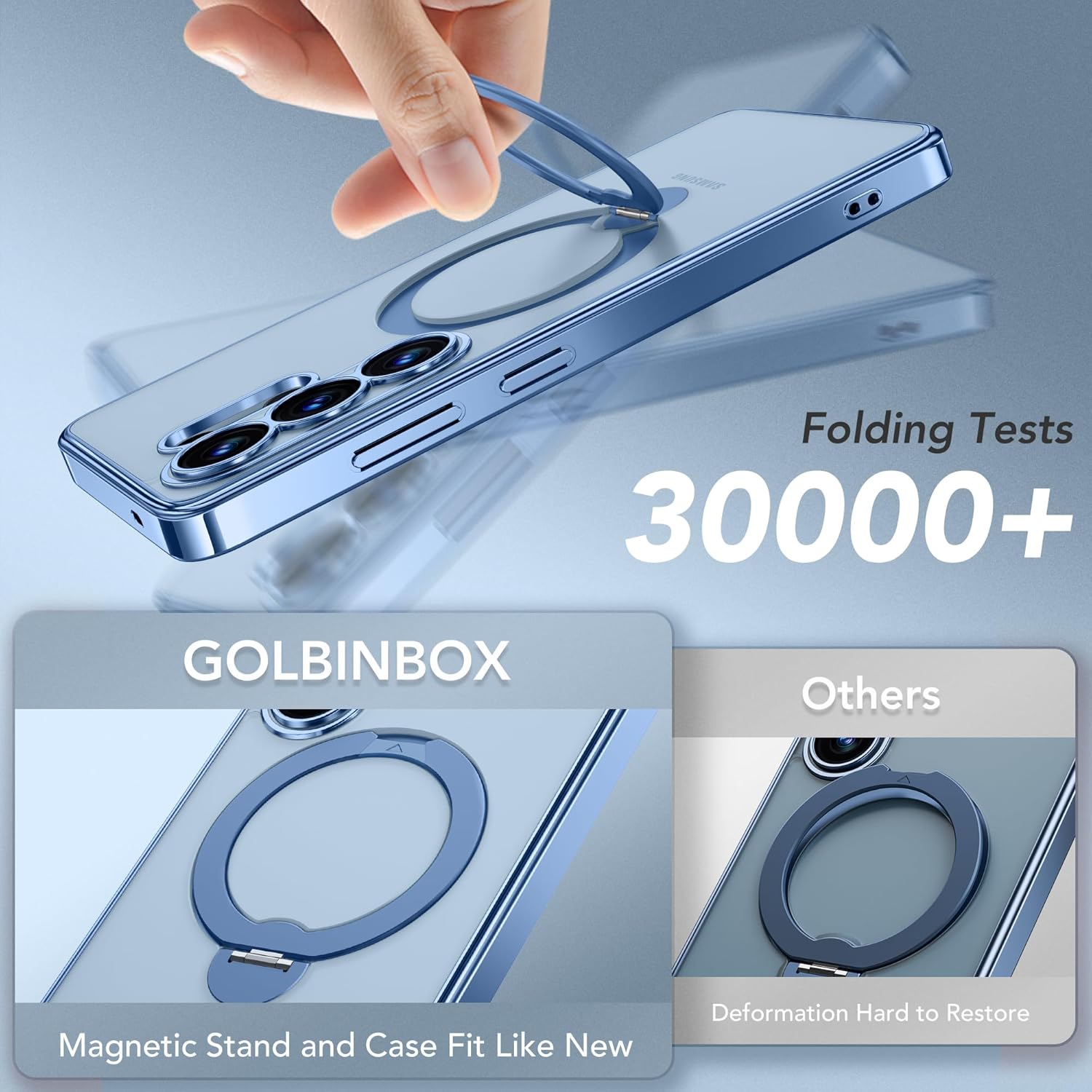 Magnetic for Samsung Galaxy S26 Ultra Case with 360° Spin Stand,[Compatible with MagSafe][Military Drop Protection] Shockproof Phone Cover for Galaxy S26 Ultra with Kickstand(Sky Blue/Clear)