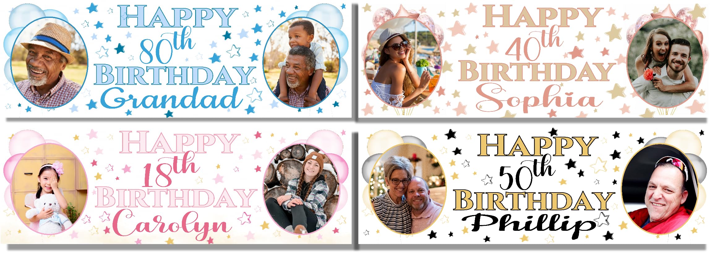 Large 6FT Happy Birthday Banner - Personalized Photo Decorations for 10th, 11th, 12th, 13th, 16th, 18th, 21st, 30th, 40th, 50th, 60th, 70th, 80th - Rose Gold for Women, Girls, Him and Her
