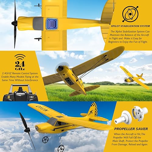 Miniatura 4 de Avión RC de 82.4 °F con control remoto de 3 canales, entrenador de avión deportivo Cub S2 con protector de hélice y sistema de estabilización