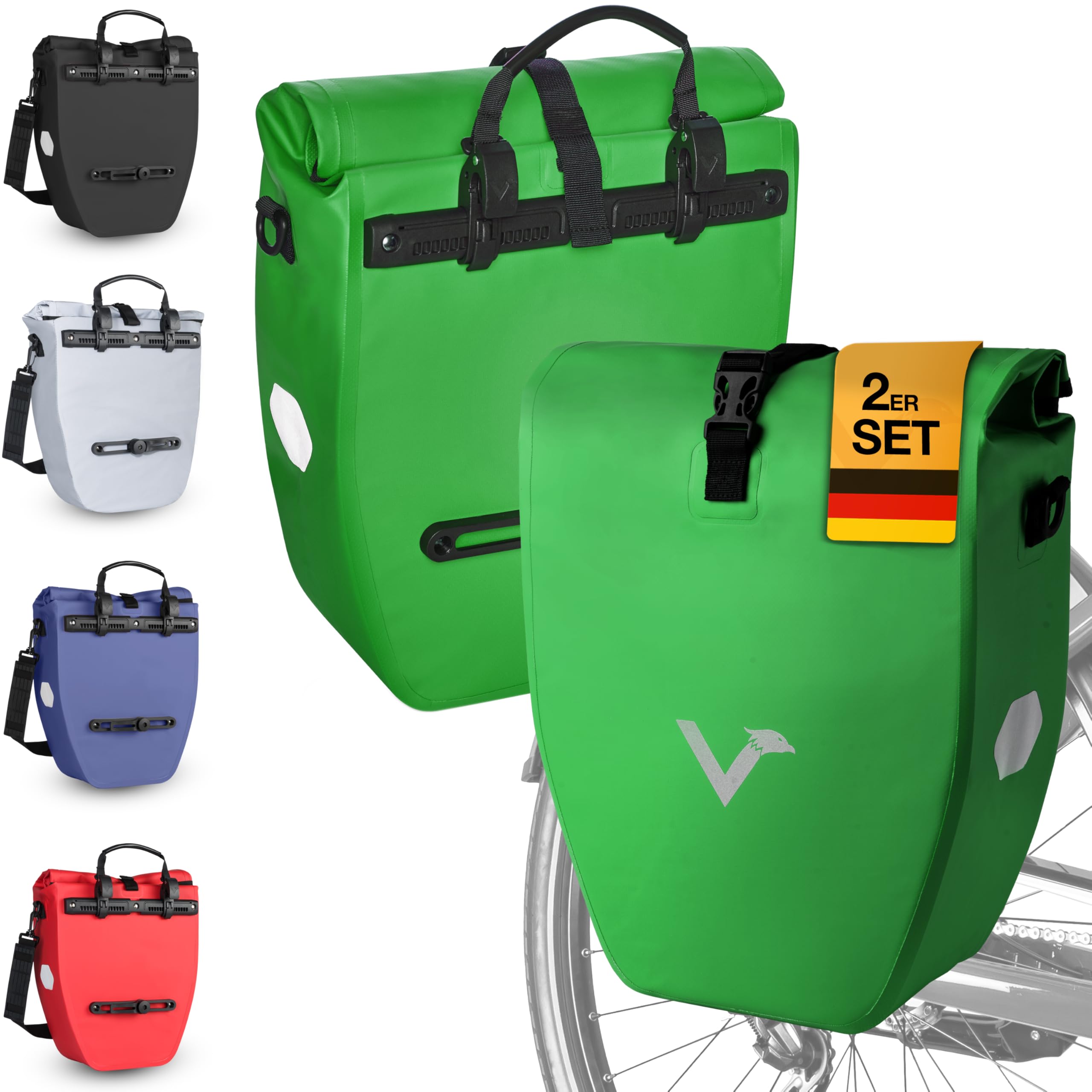Valkental® Große & wasserdichte Gepäckträgertasche - Fahrradtasche für Gepäckträger mit großen Reflektoren [Abschließbar] Bombenfester Sitz - Mehrfach ausgezeichnet - Gefertigt für Langlebigkeit