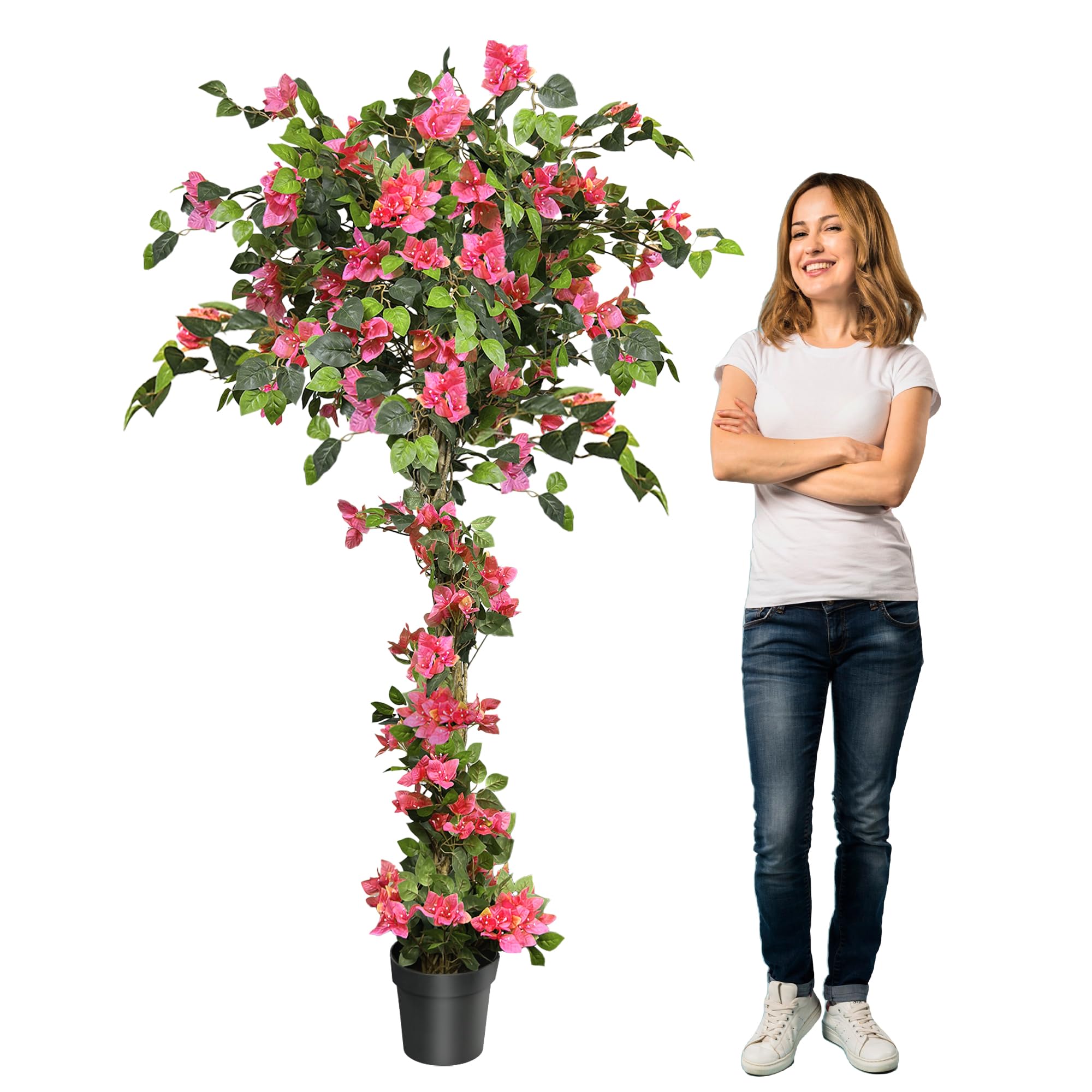 ブーゲンビリア 人工樹木、造花樹 鉢植えフェイクプラント、花と本物の 