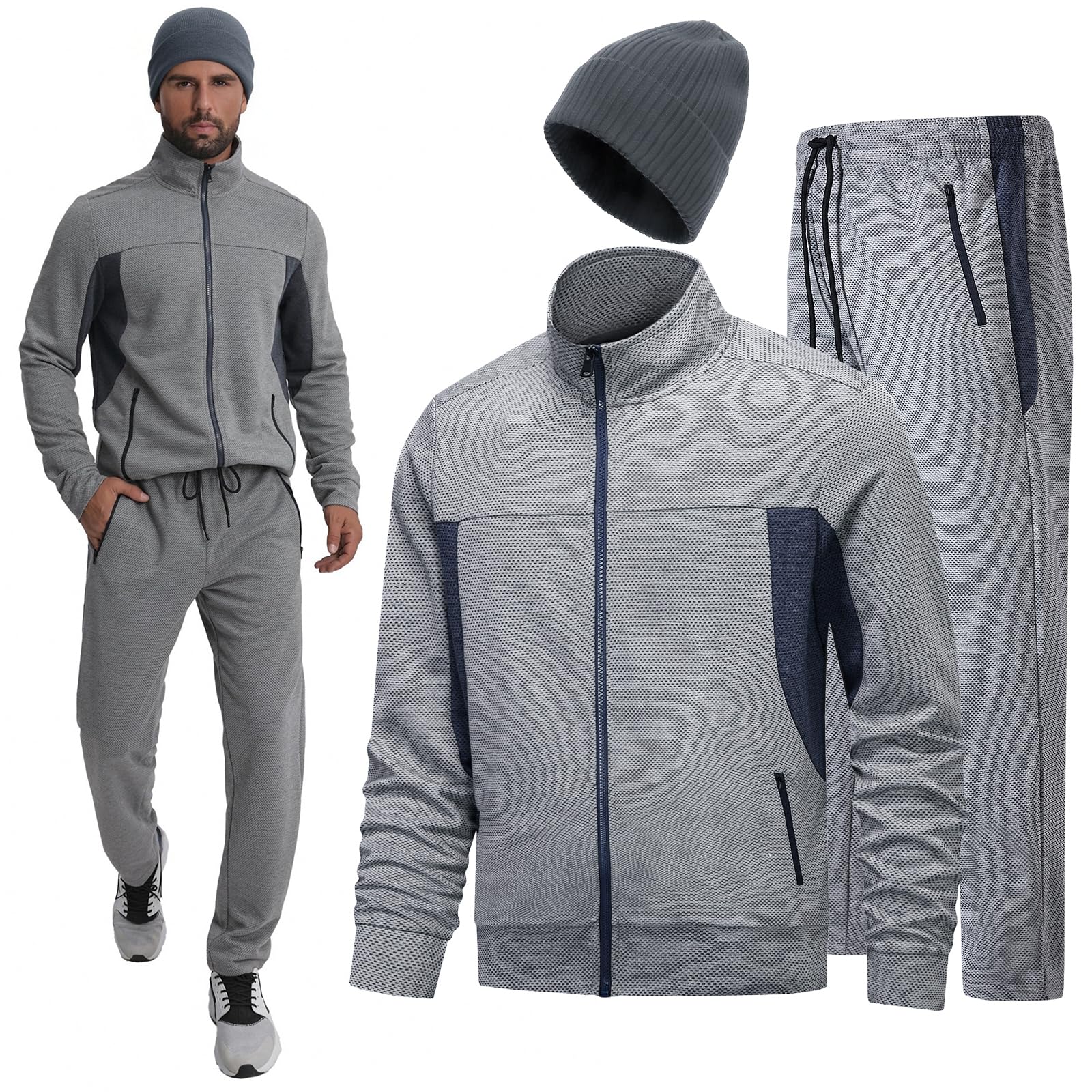 Mens Tracksuits Sweatsuits 3 Piece Set for Men Casual Full Zip Athletic Sports Jogging Track Suits Sets with
