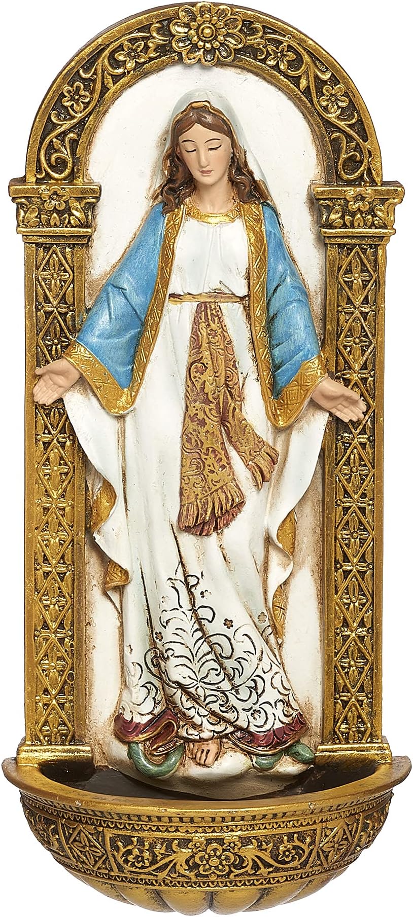 Joseph's Studio by Roman - Our Lady of Grace Holy Water Font, Renaissance Collection, 7.25" H, Resin and Stone, Religious Gift, Decoration, Collection, Durable, Long Lasting, Decorative, Collection