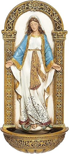 Joseph's Studio by Roman - Fuente de agua bendita Nuestra Señora de Gracia, colección renacentista, 7.25 pulgadas de alto, resina y piedra, regalo