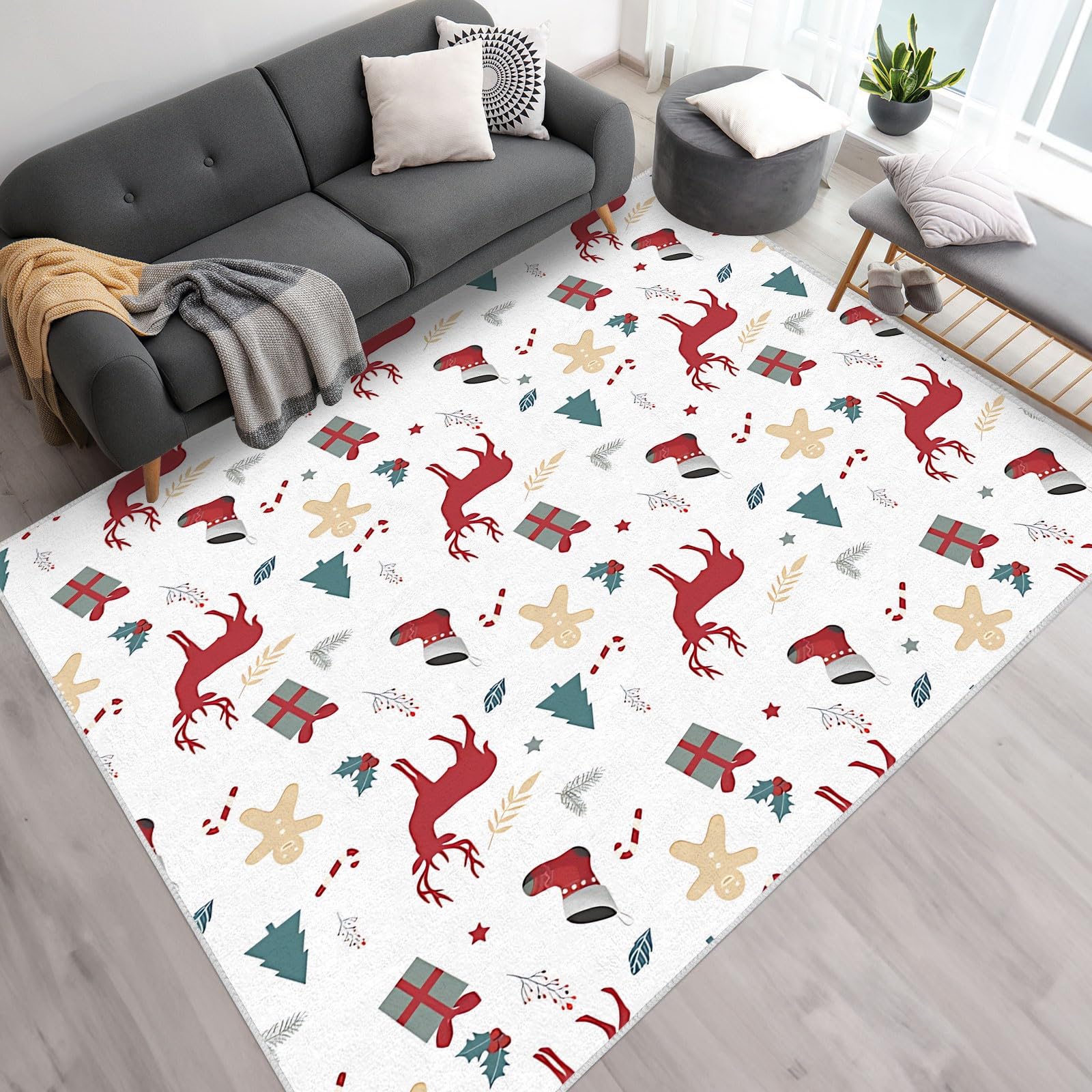 Tapis Noël lavable en machine 140x140 cm : l'élégance d'un tapis wapiti doux