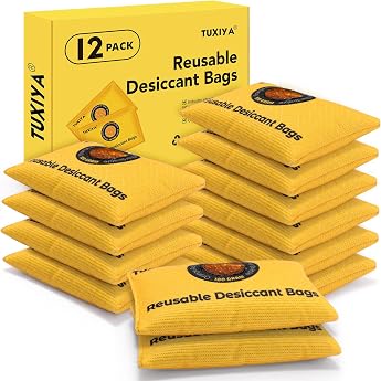 12 Pack Rechargeable Desiccant Packs, 100g Each, Blue, Color Indicating Silica G