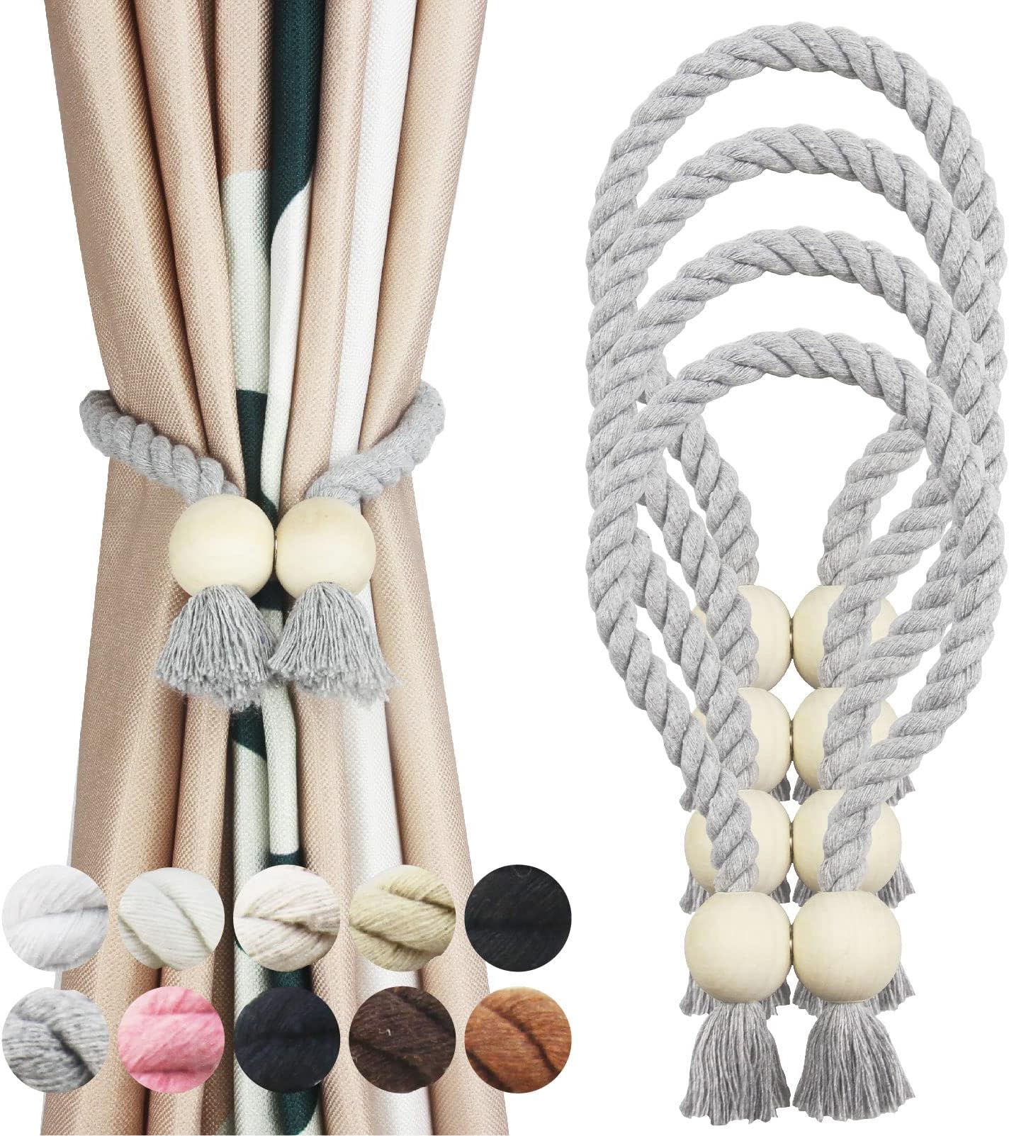 Ya Jin 2 Pack Handmade Natural Jute Curtain Tiebacks Velcro