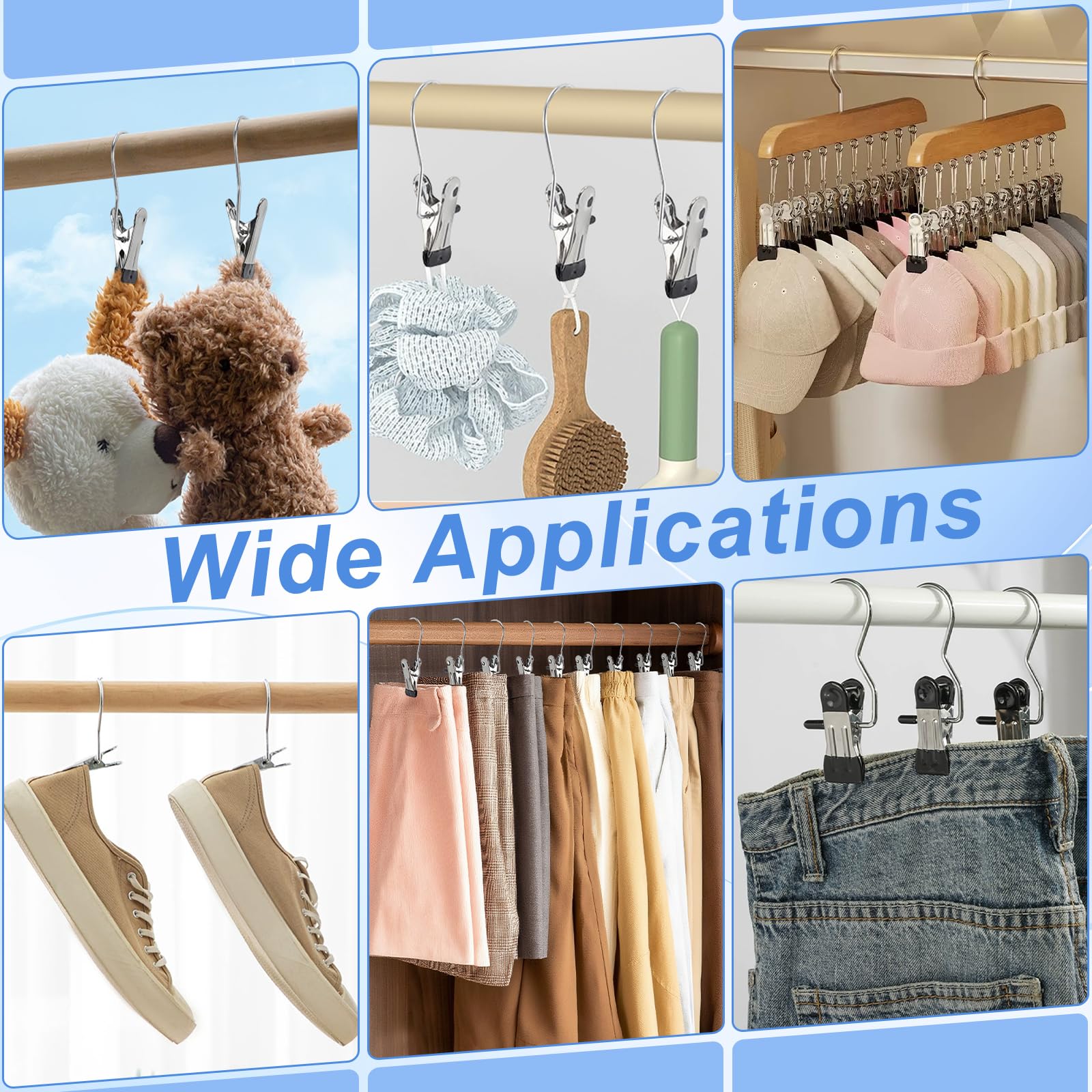 200 Stück Stiefel-Kleiderhaken für Schrank, Edelstahl-Kleiderhaken, Wäscheklammern, tragbare Clip-Kleiderbügel, Wäscheklammern, Kleiderbügel für Kleiderschrank-Organisation