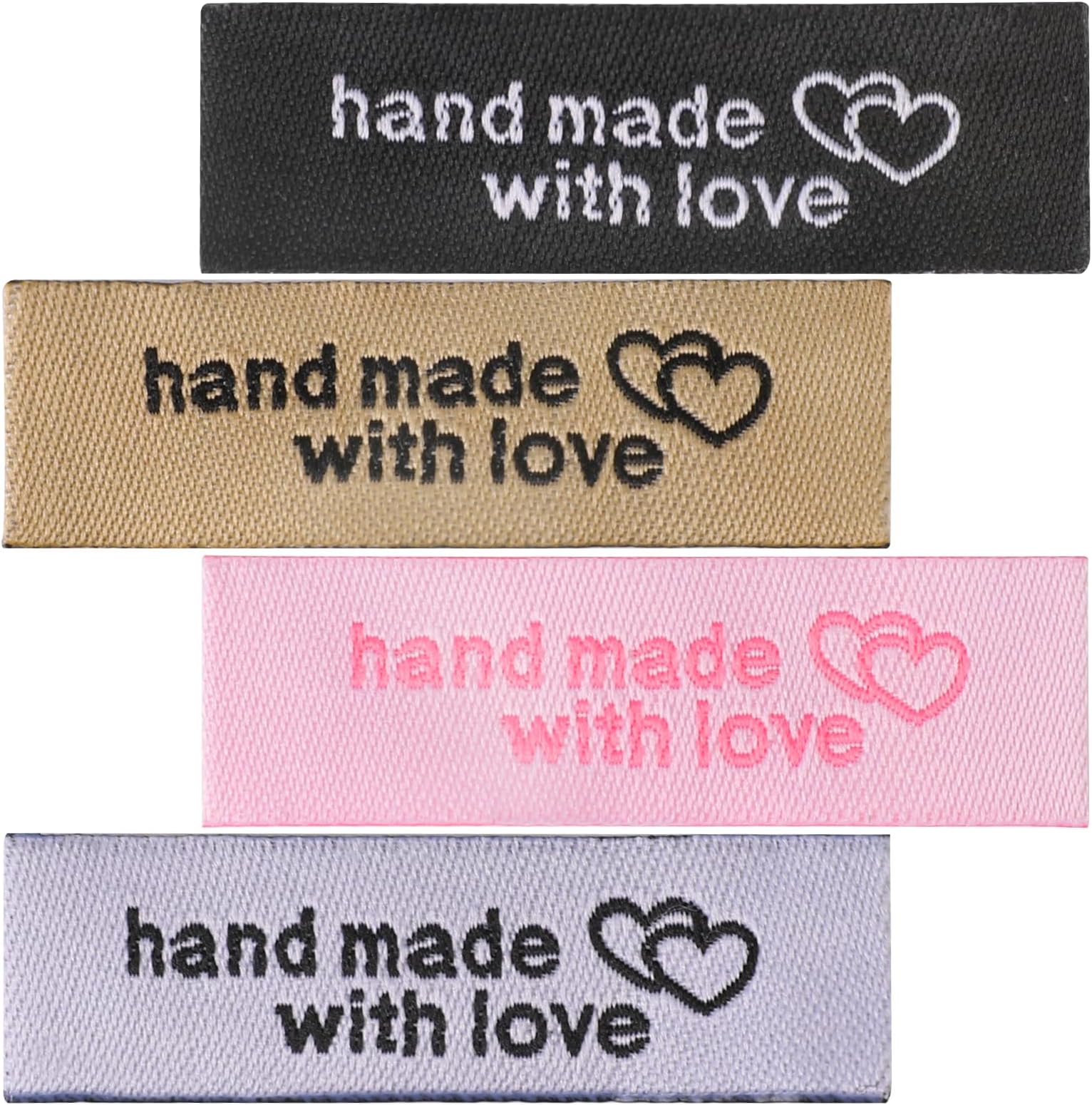 120PCS Personalized Sewing Labels for Handmade Items - Hand Made With Love, Quilt Labels, Cloth Tags, Sew on Clothing Labels - Valentine's Day, Christmas, Wedding Party Gift