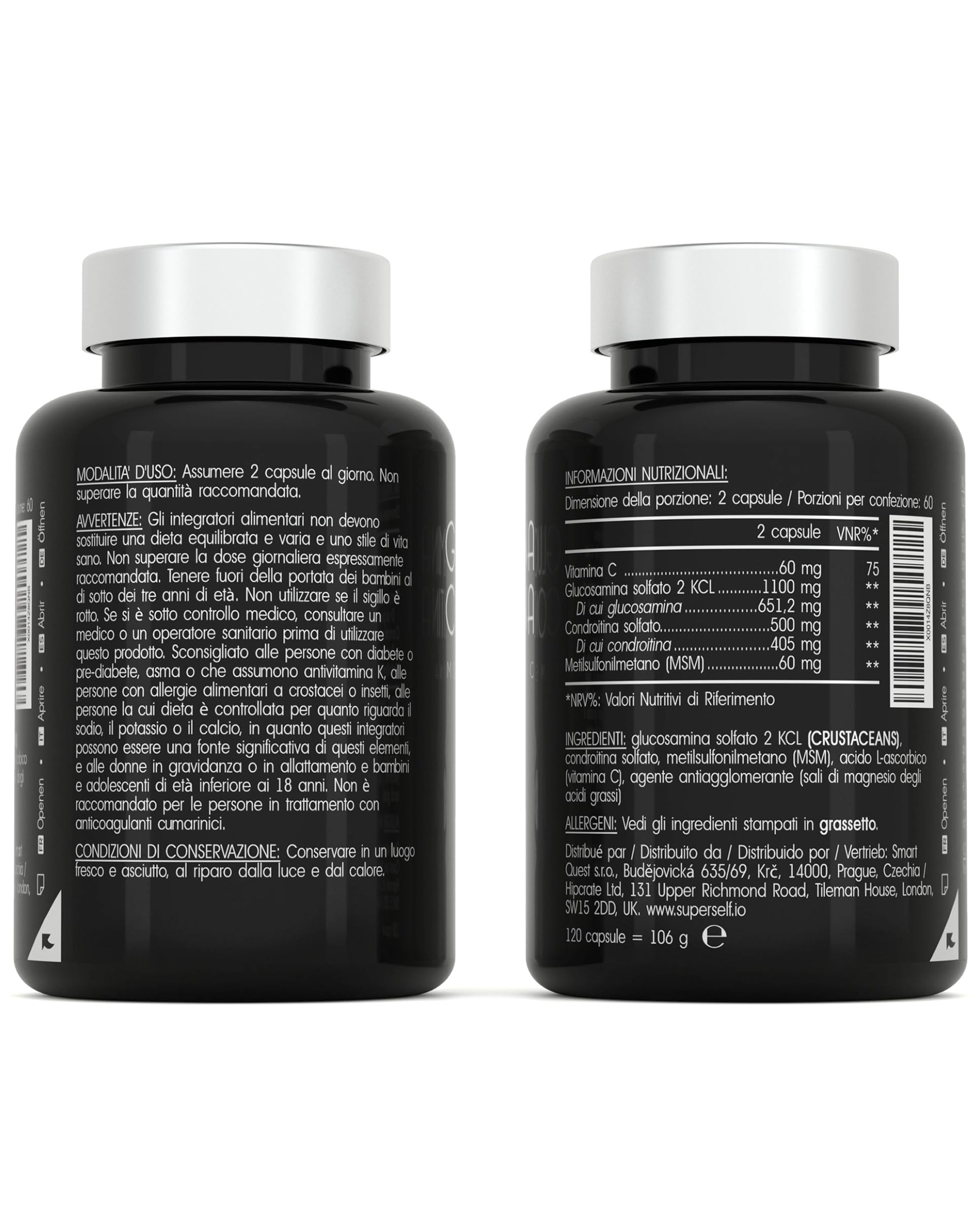 Glucosamina Condroitina MSM – Glucosamine Complex ad Alto Dosaggio - 1720 mg Glucosamina Solfato con Condroitina, MSM e Vitamina C – 120 Capsule – Integratore per Articolazioni e Cartilagine