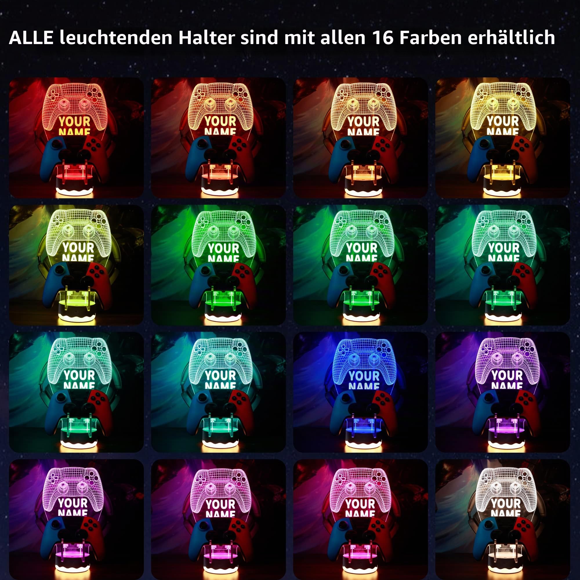 YuanDian Personalisierte Licht bis Kopfhörer-Controller-Halter, 16 Farben 3D-LED-Leuchten Gamepad Stand, Game Controller Hanger für alle Universal-Gaming-PC-Zubehör, Xbox PS4 PS5 Nintendo ONE Switch