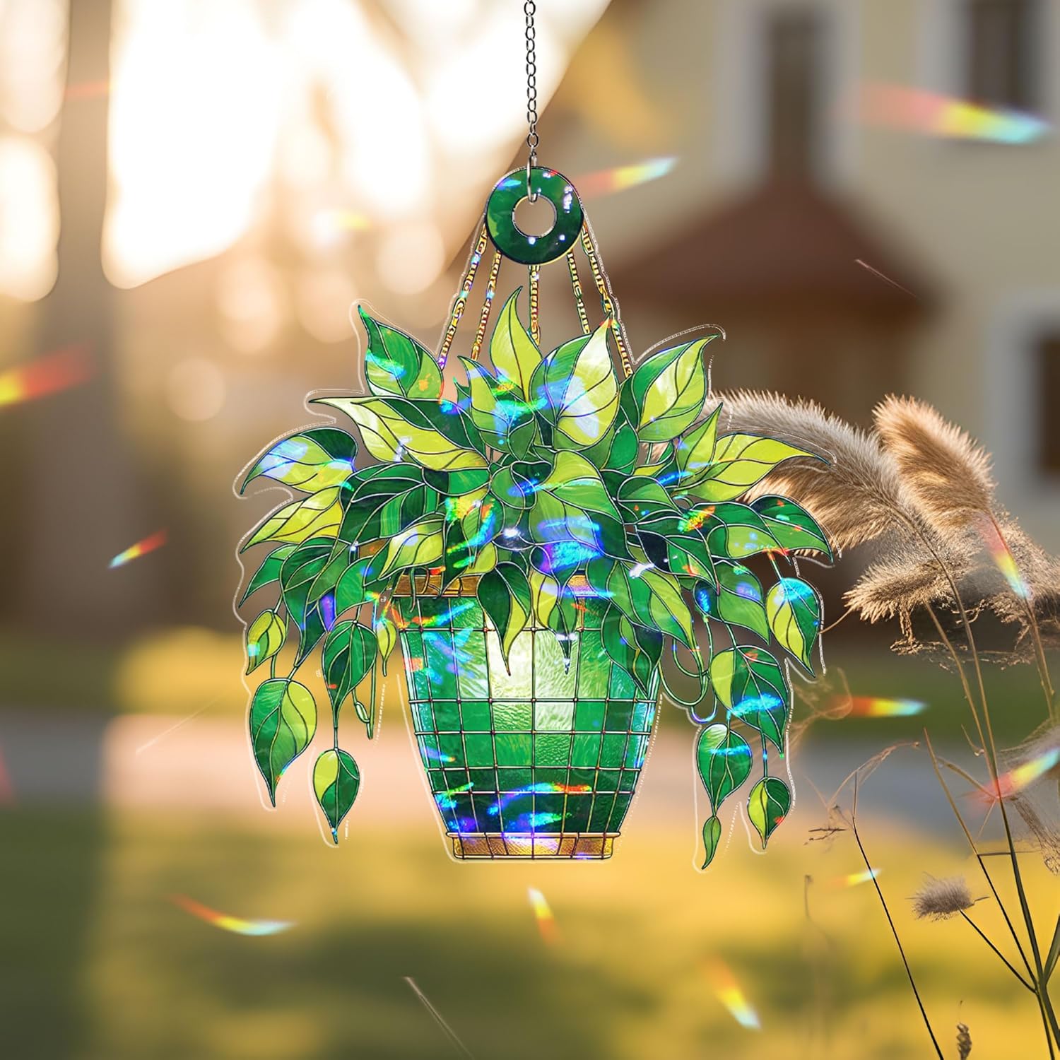 Plant Suncatcher, Sun Catchers Indoor Window, Pothos Garden Suncatchers, Acrylic Suncatcher 5 (12inches)