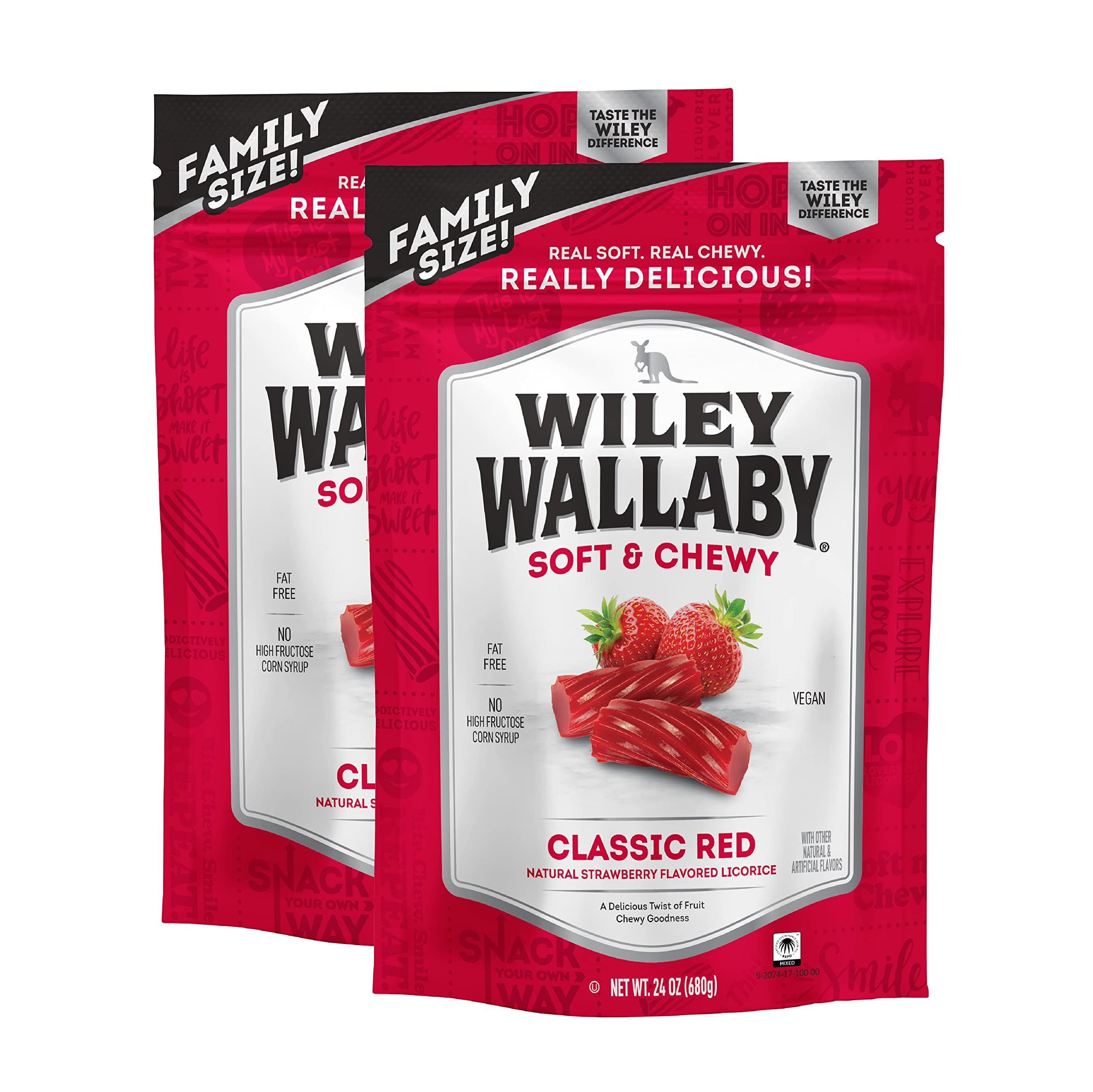 Wiley Wallaby Licorice 24 Ounce Classic Gourmet Soft & Chewy Australian Red Licorice Candy Twists, 2 Pack
