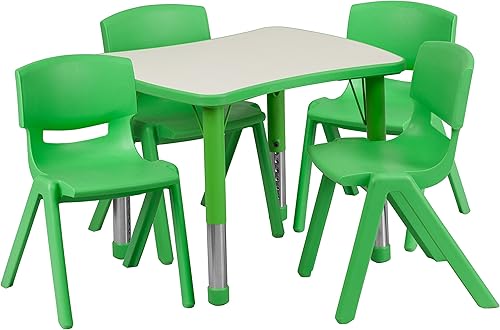 Miniatura 4 de Set de actividades Flash Furniture de plástico con mesa rectangular ajustable y 4 sillas apilables para la escuela, Acero, Azul
