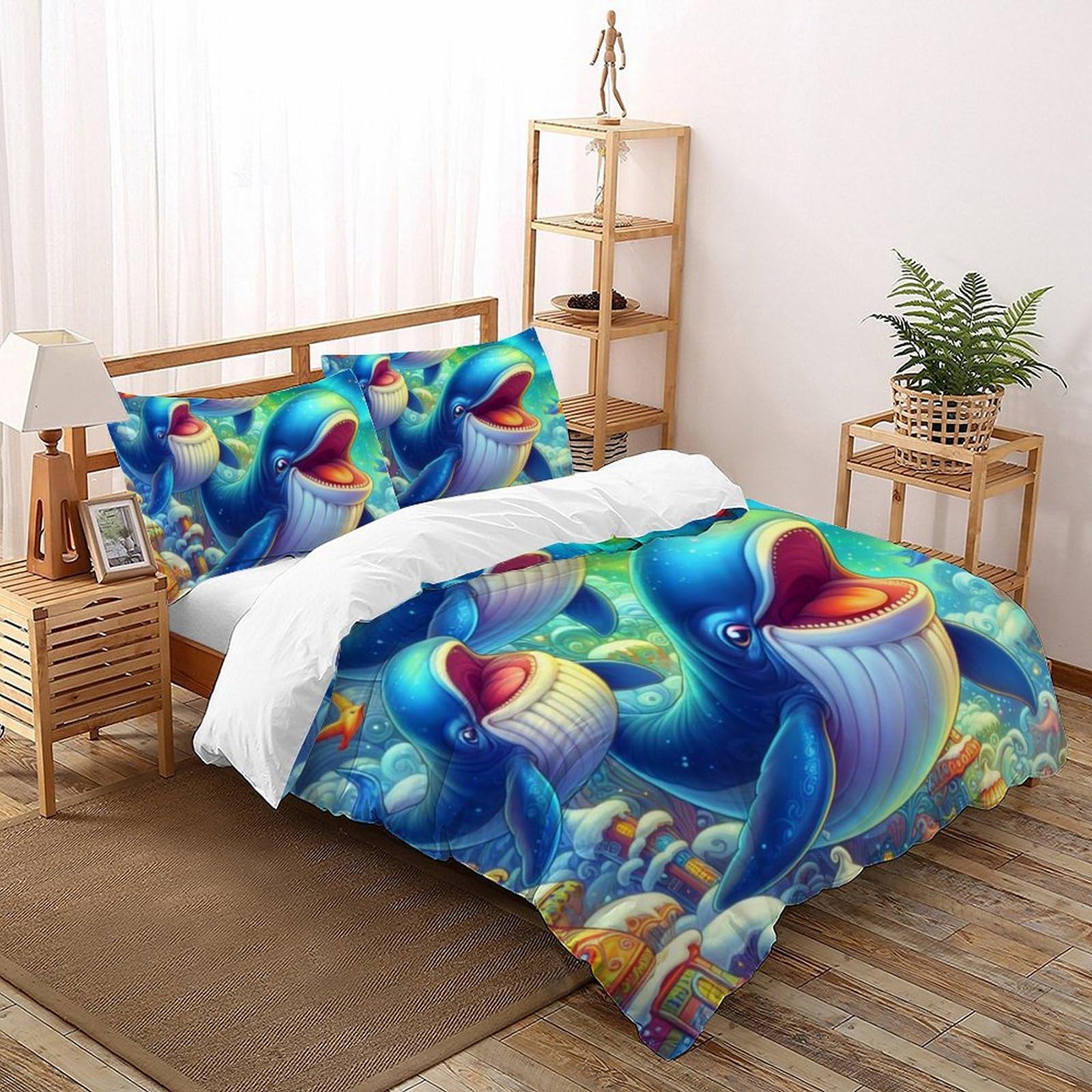 Parure de lit baleine 220x240 cm en microfibre avec impression 3D haute définition